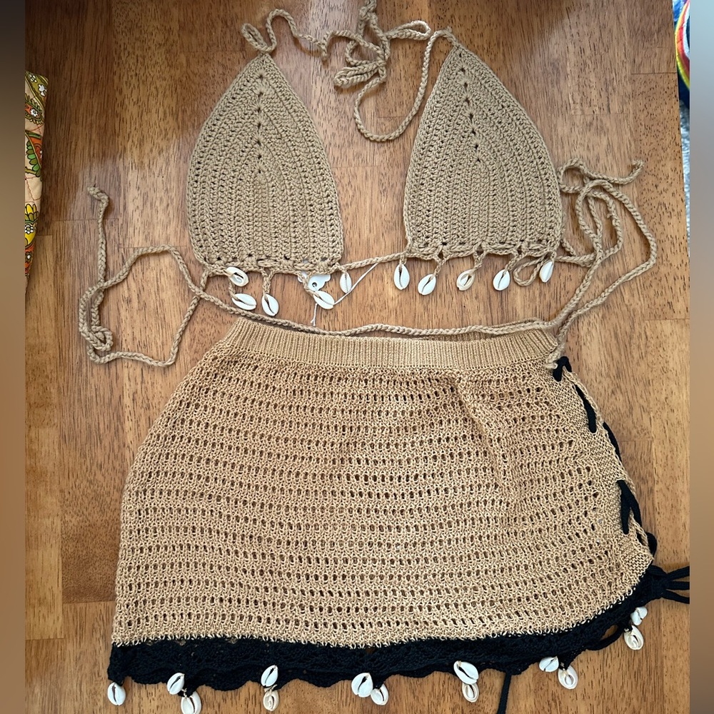 Vintage crochet Bikini top and over up
